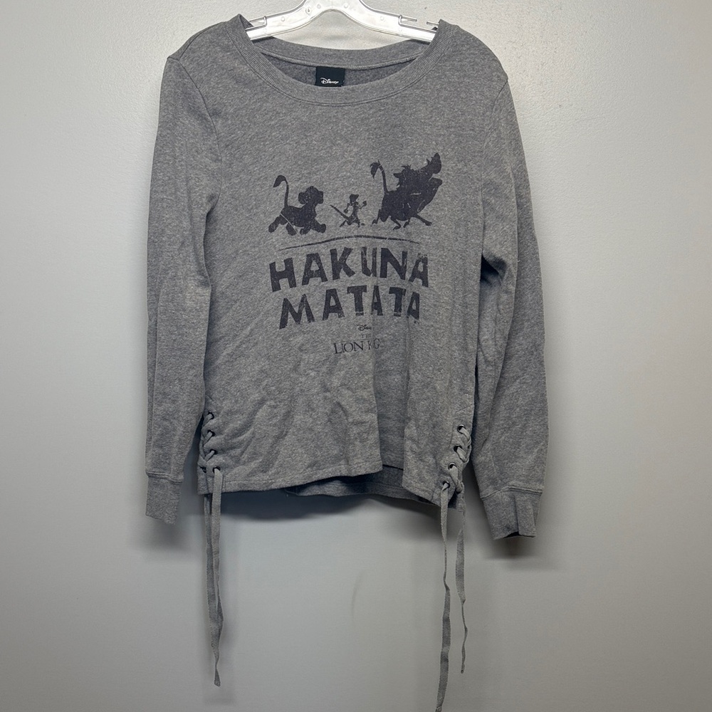 Disney Grey 'Hakuna Matata' Crewneck Lace Up Oversized Sweater